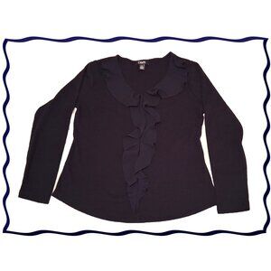 Women's Chaps V-Neck Long Sleeve, Wavy Neckline and Center, Navy, Large